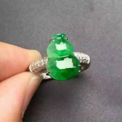銘玉堂珠宝批发  满绿葫芦戒指，完美饱满，种好色辣，特价