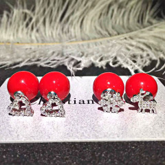 圣诞节新款女式时尚中国红珍珠母贝耳钉 爱心形