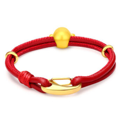 珠宝街 黄金3D硬金转运珠生肖猴懂王子手链GC68 中国红首饰 约0.79-0.89克