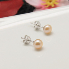 珠宝街S925纯银珍珠耳钉粉红色小耳钉送父母时尚气质耳环日韩女