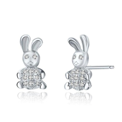 珠宝街 925纯银韩国时尚耳钉可爱小兔子超好看卡通女款正品
