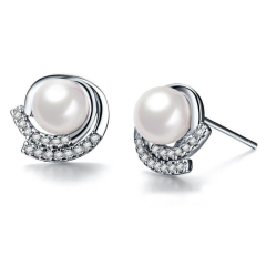 珠宝街 925纯银韩国时尚珍珠水晶耳钉超好看高贵大方女款正品