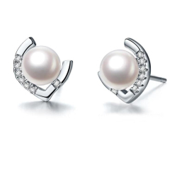 珠宝街 925纯银韩国时尚珍珠水晶耳钉超好看高贵大方女款正品