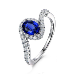 珠宝街 1.05克拉斯里兰卡蓝宝石戒指女 18K金钻石彩色宝石定制 1.05克拉 女款戒指