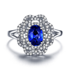 珠宝街 白18K蓝宝石戒指彩色宝石女戒指镶钻石戒指 彩宝专柜珠宝
