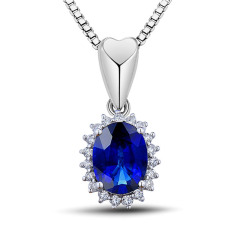 珠宝街 天然1.6克拉天然蓝宝石白色18k金吊坠15分天然钻石天然彩色宝石吊坠