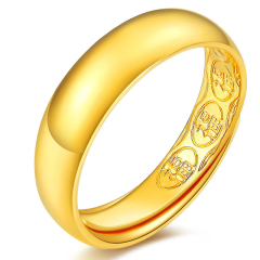 珠宝街 黄金戒指女男款情侣对戒光面戒指开口圈活口足金 金约2.95g