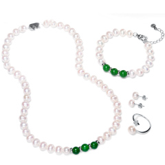 珠宝街 珍珠项链 送妈妈送婆婆女款 高性价比 红韵  绿玛瑙款 白色 9-10mm 45cm