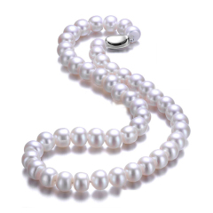 珠宝街 淡水珍珠项链 白色女款强光泽馒头珠颈链送妈妈 饱满珠 白色 8-9mm 45cm