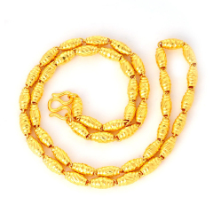 珠宝街  橄榄珠项链 圆珠圆筒粗挂链黄金项链 男女情侣款 8.90g链长43cm 约8.90g