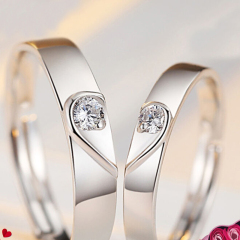 珠宝街 925银情侣戒指一对开口戒指男女款对戒指环戒子