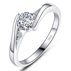 珠宝街 S925银戒指女求婚戒指 女士女生首饰 新年情人节礼物送女友 白钻 13号 女款