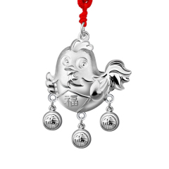 珠宝街  鸡宝宝S999足银长命锁纯银婴儿银饰品儿童满月银锁 萌鸡银锁