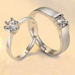 珠宝街 S925银情侣戒指 韩版时尚银戒指可刻字  可调节大小 情侣-对戒