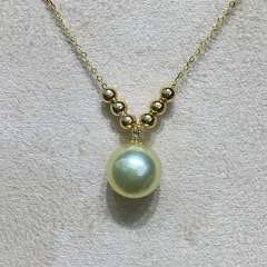 美林珍珠  18k金链9-9.5金色Akoya海水吊坠 珍珠吊坠  如果拥有一件饰品，必是珍珠
