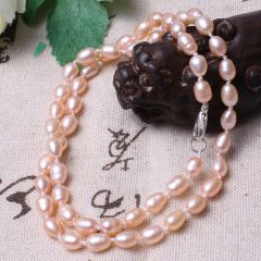 美林珍珠  粉色淡水珍珠 6-7mm 珍珠项链