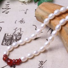 美林珍珠 白色加玛瑙珠 11mm 珍珠项链