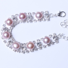 LV珠光宝气 天然淡水紫色珍珠馒头珠水钻系列手链
