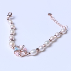 LV珠光宝气 天然淡水白珍珠米珠水晶花系列手链
