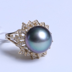 爱上珍珠 精美珍珠戒指 14K戒指空托 黑色海水珍珠