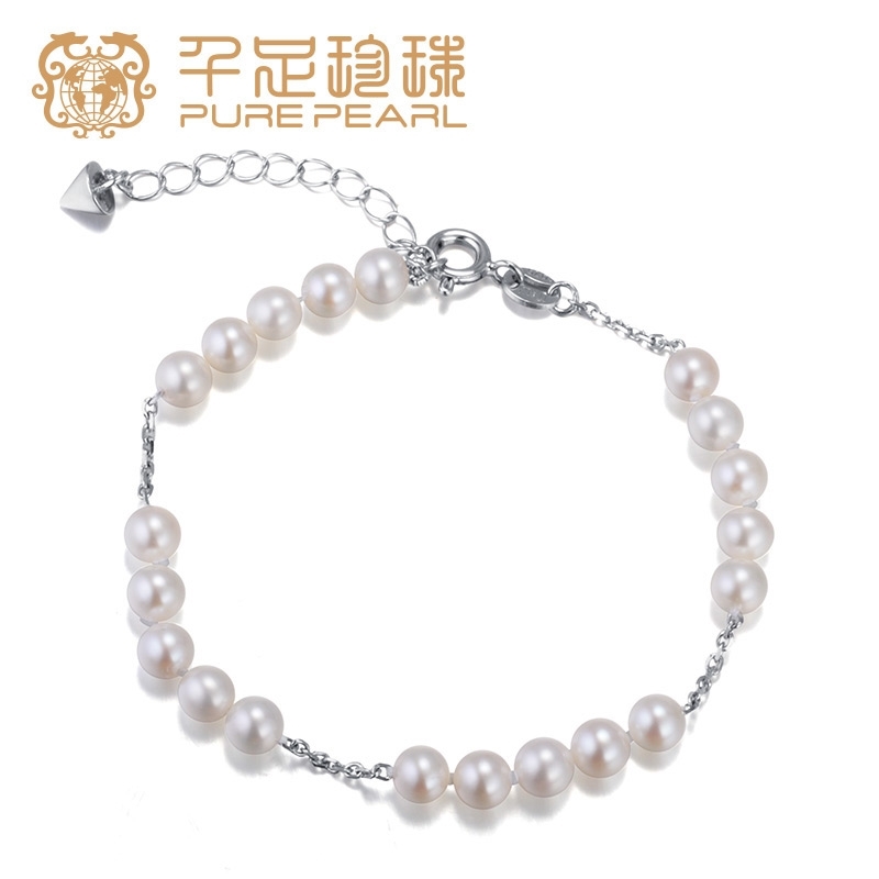 千足珍珠balance系列5-5.5mm圆细小微瑕强光珍珠手链 白色 5-5.5mm 其他