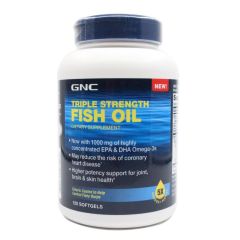 美国GNC健安喜 深海鱼油软胶囊调节三高降血糖欧米伽3EPA 1000mg120粒 特价品1瓶装