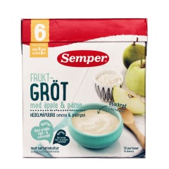 瑞典本土Semper 森宝 麦粥/米糊/米粉 （6个月）苹果梨口味 2盒装