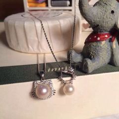 辰轩珠宝 精美珍珠项链 kitty猫 珠子规格 9-10mm 纯银