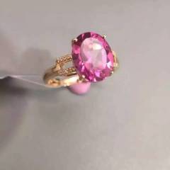 轩兴首饰  18k金镶嵌天然 钻石，粉色托帕石戒指，送证书 送精美绒盒