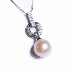 嘉和珠宝 天然淡水珍珠吊坠（10-11mm）+耳环（9-10mm）两件套 正圆无瑕珍珠