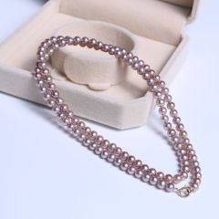 唯珍珠宝 精美珍珠手链 紫色淡水正圆无暇串珠 规格4-5 绕三圈