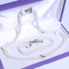 唯珍珠宝 精美珍珠项链 手链 耳钉套装 规格3-4 米型精美珍珠
