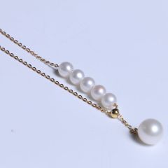 唯珍珠宝 精美珍珠项链 调节刻18K金大珠9-10AK海珠 小珠5-6AK海珠