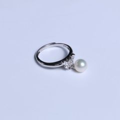 唯珍珠宝 精美珍珠戒指 银蝴蝶可调节大小戒指 6-7mm