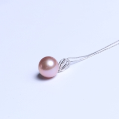 晓燕珠宝  珍珠吊坠 13毫米爱迪生珠 淡紫色纯银托正圆珠