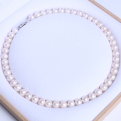 晓燕珠宝  珍珠项链 9-10毫米 厚圆珍珠项链微瑕