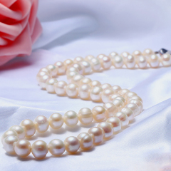 天然淡水珍珠项链强光饱满送妈妈婆婆长辈母亲节礼物正品特价 白色 9-10mm 45cm