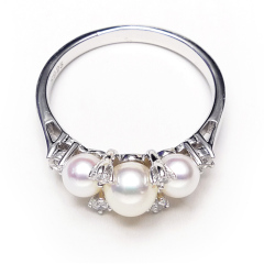 新款好品质925纯银镶钻正圆天然淡水小珍珠戒指强光珠宝指环 12号 其他