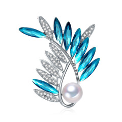 凤尾竹 10-10.5mm珍珠优雅精致胸针 定制 海蓝色 其他