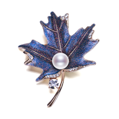 8-9mm 馒头圆 淡水珍珠胸针 复古蓝色枫叶