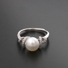 新款淡水珍珠戒指新品925纯银欧美版简约百搭活口指环送女友7047 白色正圆珍珠 8-8.5mm