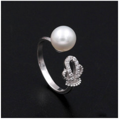 时尚新款单颗淡水珍珠戒指s925纯银日韩版简约大方开口指环女7036 白色系正圆珍珠 8-8.5mm