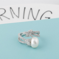 戒指S925纯银 开口单颗淡水绳结珍珠戒指时尚个性 开口均码 其他
