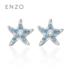enzo珠宝 年轻海洋 18K白金托帕石钻石耳钉小海星天然彩宝耳饰 托帕石*钻石 单只耳钉（不含耳壁