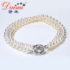 黛米珠宝 楠玉 4-5mm近圆白色强光淡水珍珠手链 双层设计款正品女 白色 约4-5mm 含扣约17