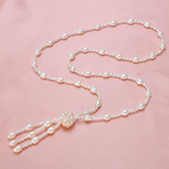 珍珠鸟珠宝 天珍珠长款毛衣链项链3色可选择然 白色 约7-8mm 约70cm+7cm尾链