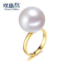 珍珠鸟珠宝 配18K金天超大14-15mm淡水珍珠戒指正圆强光然 白色 约14-15mm
