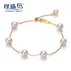 珍珠鸟珠宝 G18K金 5-6/6-7mm天淡水珍珠手链正圆强光基本无瑕然 白色 约-6/6-7mm