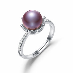 Chrvseis8-8.5mm紫色珍珠戒指正圆s925银开口戒女生日礼物 气质 【纤】紫色系（开口戒