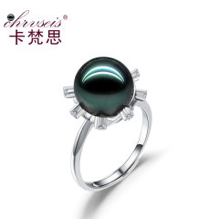Chrvseis珠宝12-12.5mm海水黑珍珠戒指正圆女s925银开口戒 大颗 黑色系（开口戒） 